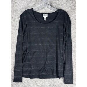 Chicos Black Long Sleeve Top Metallic‎ Striped Sparkle Knit Size 1
